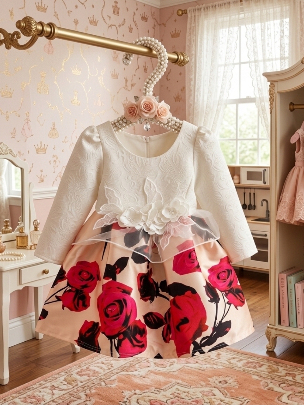 Curtsy&Bows Girl's White Bodice w/Box Pleat Pink Floral Bottom, Size 3T, NWT